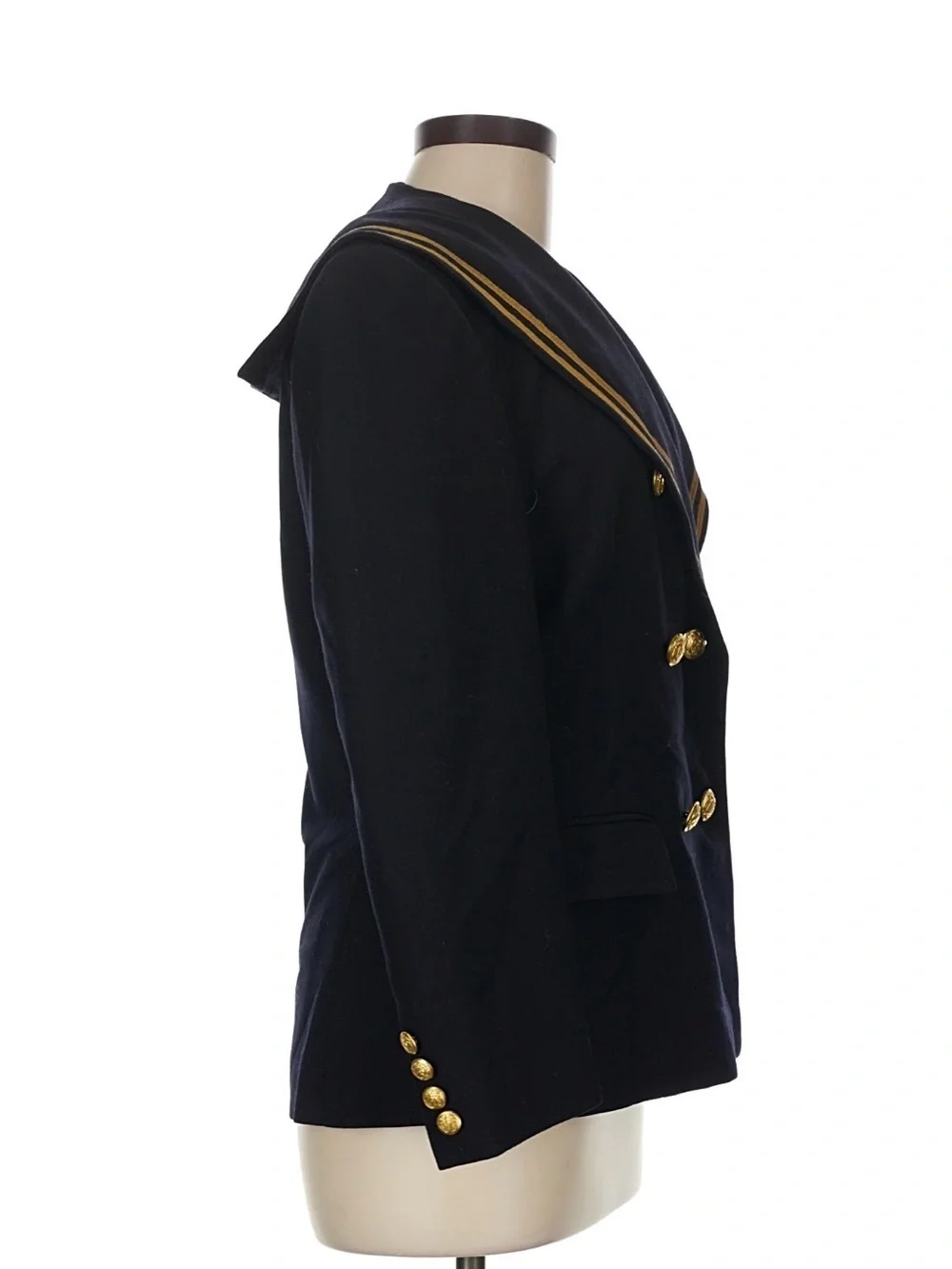 Vintage 80s Ralph Lauren Military Jacket Navy Sailor Blazer Gold Buttons Wool 8